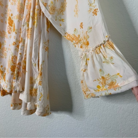 Free people Loretta tea combo Womens orange floral LS tunic M - Picture 2 of 10